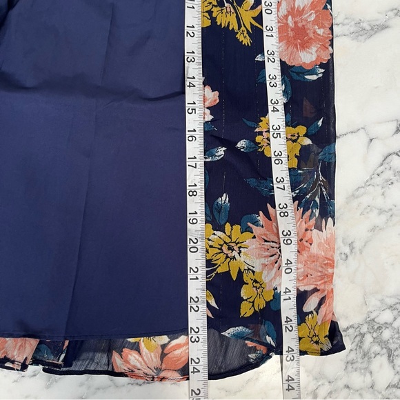 Lulus Stunning Soiree Navy Blue Floral Print Ruched Midi Dress Ruffles Medium - Picture 14 of 16